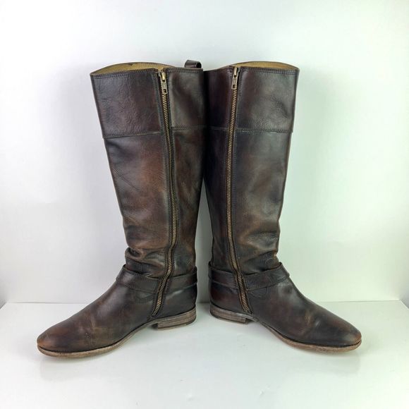 FRYE Women's Melissa Harness Extended Calf Leather Riding Zip Up Knee Boots 8B - Picture 7 of 11